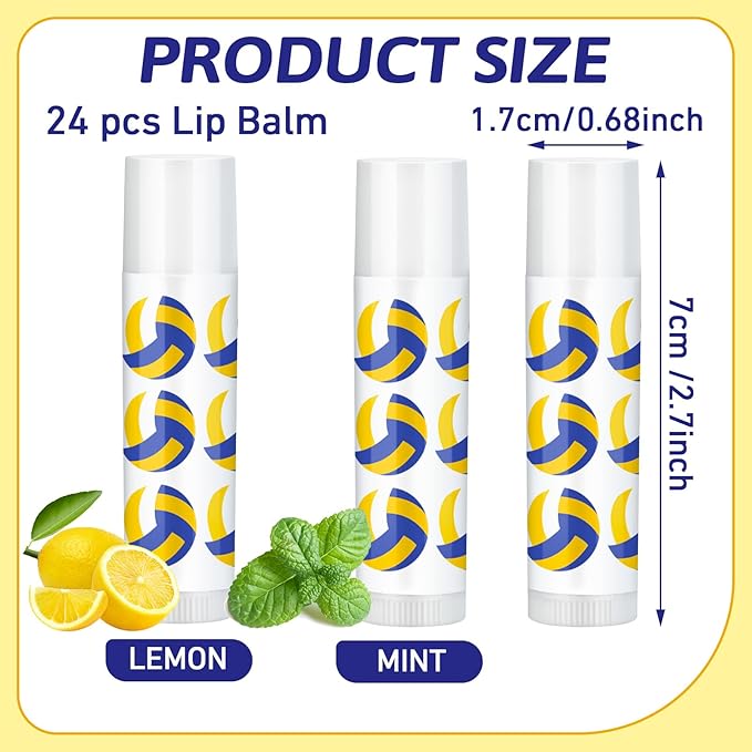 24 Pcs Volleyball Lip Balm Volleyball Team Gifts Volleyball Party Favors Volleyball Lip Balm Gift for Volleyball Team Volleyball Party Guest Supplies (Blue,white,yellow)-Velvo Beauty