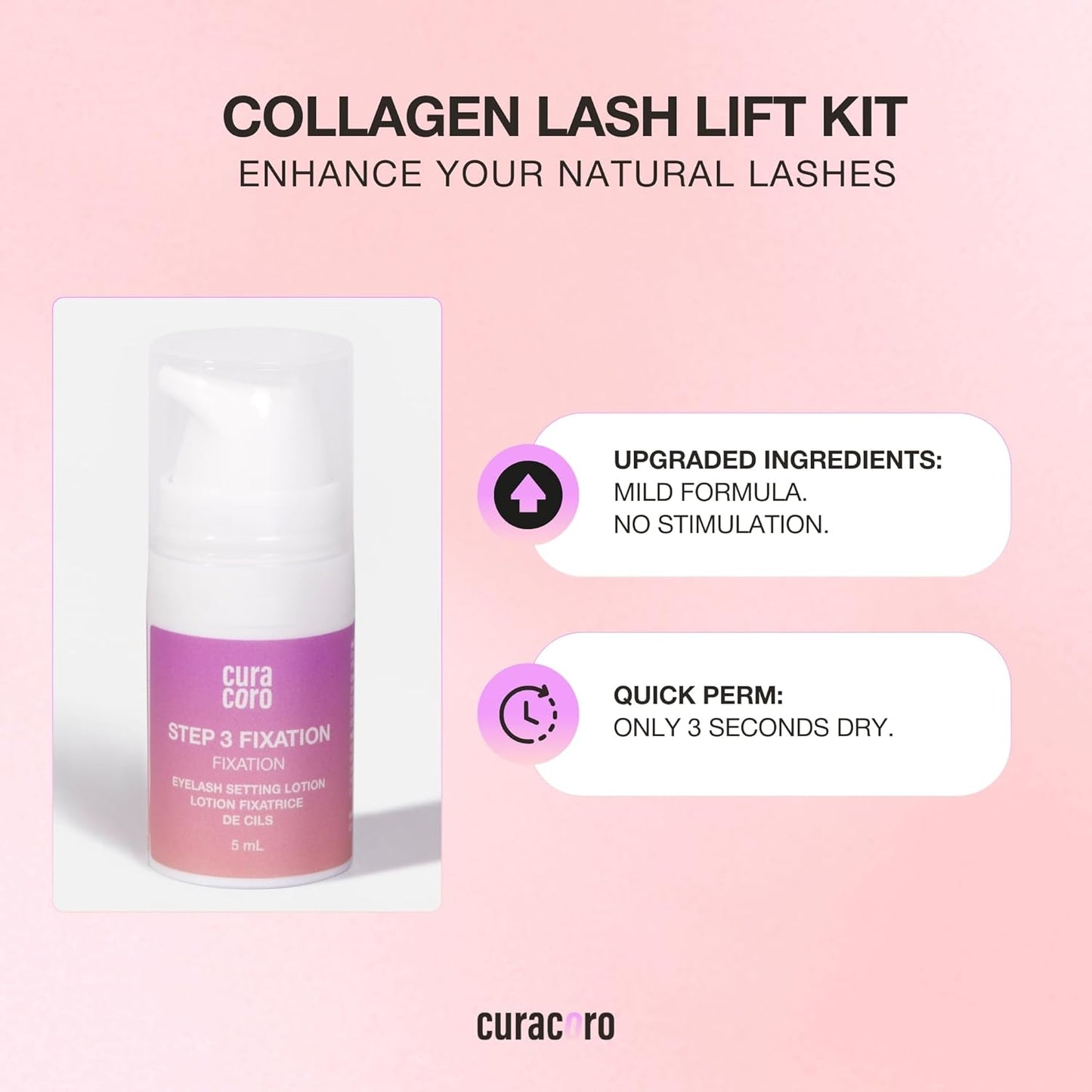 Curacoro Lash Lift Fixation Lotion - Professional Eyelash Perm Kit, Semi-Permanent Lash Curling, Nourishing Collagen, Hygiene Safe & Easy to Clean, Professional Use (Step 3)-Velvo Beauty