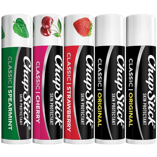 ChapStick Lip Care Bundle – Classic Collection 3-Pack with Spearmint, Cherry & Strawberry ChapStick + Classic Original Lip Balm, 0.15 Oz Ea (5 Piece Set)-Velvo Beauty