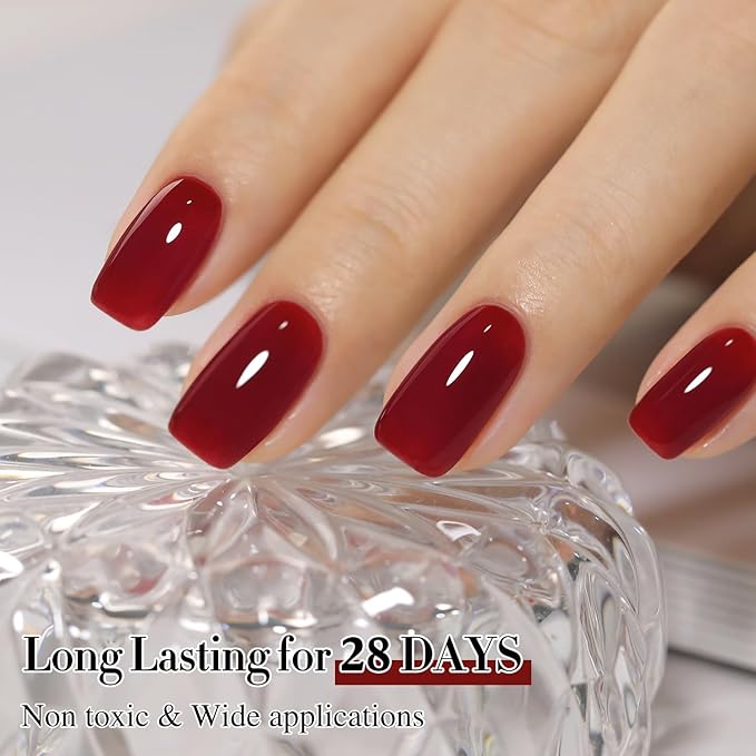 Double Rhythm Translucent Gel Polish Sheer Neutral Natural Light Milky Same Color Same Bottle 15ML Jelly Nail Polish Nail Art DIY at Home (Jelly Burgundy-A1400)-Velvo Beauty