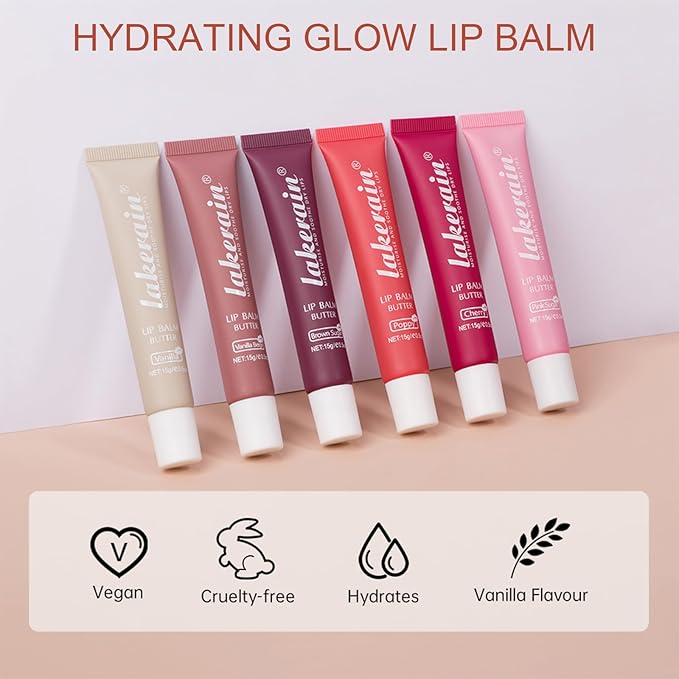 Lip Glowy Balm Butter Lip Balm Plumps Moisturizing Hydrating Lip Mask Repair Moisturizer Lips Care Lip Treatment for Dry Cracked Lip, Glossy Finish, Vegan Tinted Lip Balm Chapstick (#5 Cherry)-Velvo Beauty