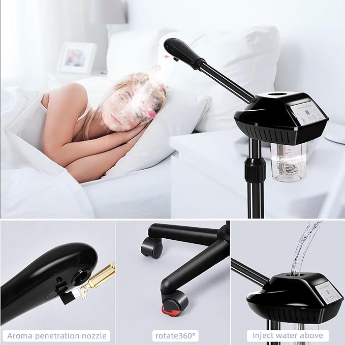 Facial Steamer, Face Steamer on on Wheels with More Steam, Adjustable Height for Face Steamer Suitable for Personal Home and Professional Personal Care Places，Moisturizing and Hydrating.-Velvo Beauty