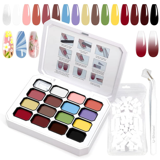 Gradient Painting Gel, 16 Ombre Gel Nail Polish with 100Pcs Nail Sponges &Tweezers for Pigment Pat Nails Almond Nude French Manicure Soak Off UV Long-lasting Palette VelvetSpectrum Studio-Velvo Beauty
