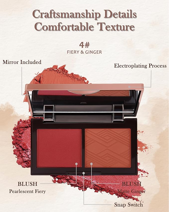 Matte Blush Powder Palette-2Colors Cruelty-Free Buildable Facial Cheek Blusher Pressed Powder Light Luxury Blush Contour Palette for Face,Longlasting Makeup Palette,Valentine's Day Gift for Women-04-Velvo Beauty