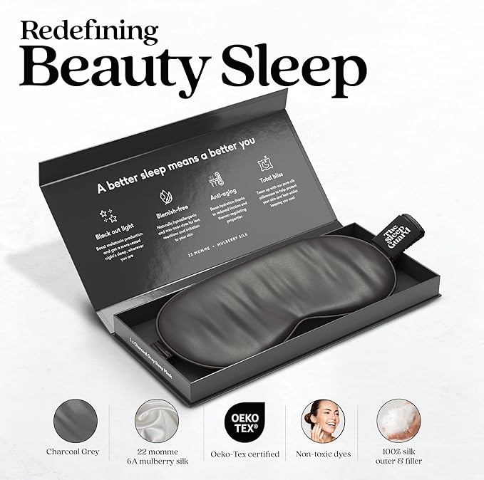 Pure Silk Sleep Mask [100% 6A Mulberry Silk, 22 Momme] Light Blocking Travel Essentials. Eye Masks for Sleeping. Black Oeko-Tex Blindfold. Eye Covers for Men & Women-Velvo Beauty
