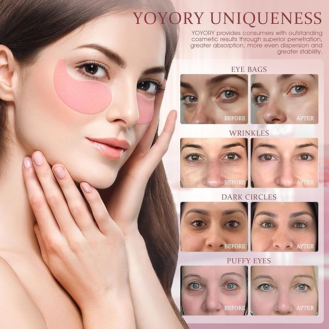 Under Eye Patches Masks - for Dark Circles, Puffiness, Eye bags,and Fine Lines Smoothing Skin Care Treatment with Collagen and Hyaluronic Acid for Women and Men, (60 Pcs) Pink-Velvo Beauty