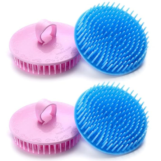 Hair Scalp Brush Dandruff Cleaning Brush Shower Scalp Shampoo Brush Scalp Massager Pack of 4(Blue and Pink)-Velvo Beauty