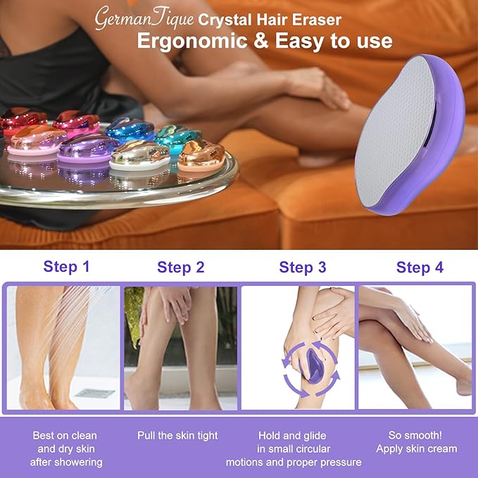 Crystal Hair Eraser,Natural Crystal Hair Remover,Reusable Painless Nano Glass Hair Removal Device Without Shaver,Gentle Crystal Epilator and Exfoliator for Soft Silky Skin(Violet)-Velvo Beauty