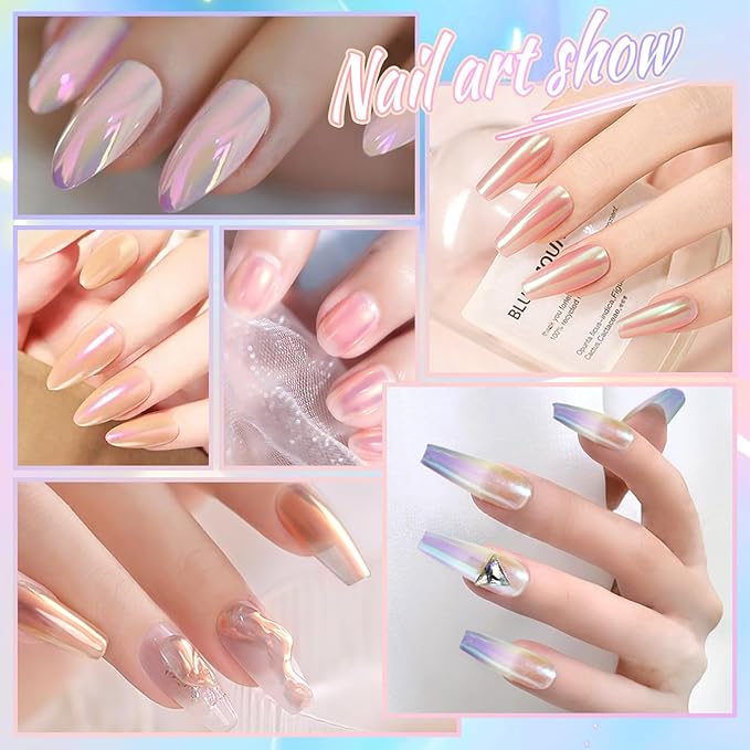 Laza Chameleon Pearl Chrome Nail Powder, 8 Colors Glazed Donut Metallic Mirror Effect Pigment, Iridescent Aurora Nail Glitter Holographic Dust Kit for Gel Nail Art Decoration, Gifts – Gorgeous Mermaid-Velvo Beauty