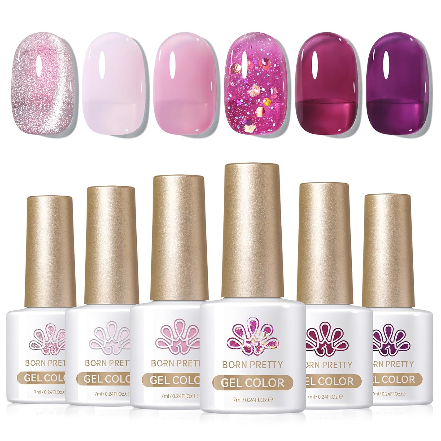 BORN PRETTY Jelly Purple Gel Nail Polish Transparent Sheer Pink Grape Purple Shimmer Glitter Jelly Gel Polsih Nail Art Manicure DIY at Home 6PCS-Velvo Beauty