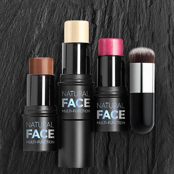 3Pcs Contour Highlighter Cream Blush Stick for Cheeks Eyes Lips Lightweight Dewy Finish Blush Stick Waterproof Long Lasting Contour Stick Trio Wand Face Makeup Set for Girls and Women (1+3+4)-Velvo Beauty