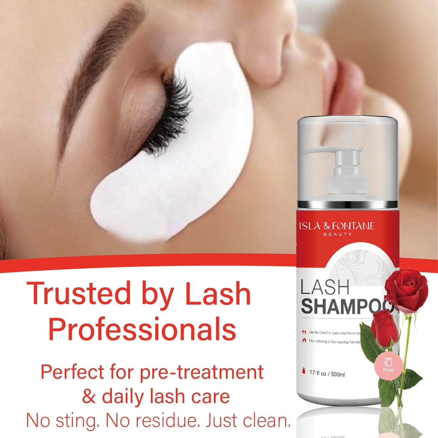 ISLA & FONTANE Lash Shampoo Bulk – Multi-Scent Series – 17 fl oz / 500ml | Gentle Eyelash Cleanser for Lash Extensions | Non-Irritating | Professional Lash Bath Foam For Salon And Home Use (Rose)-Velvo Beauty