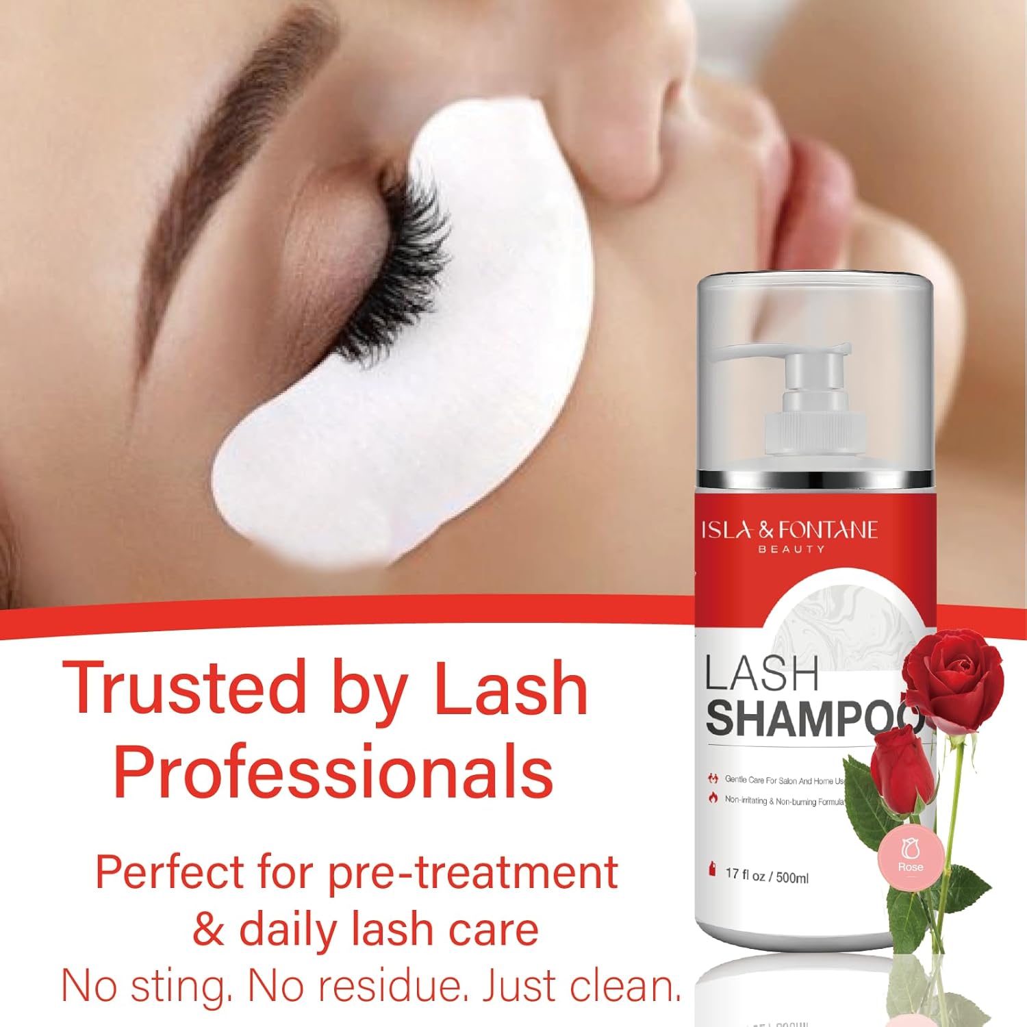 ISLA & FONTANE Lash Shampoo Bulk – Multi-Scent Series – 17 fl oz / 500ml | Gentle Eyelash Cleanser for Lash Extensions | Non-Irritating | Professional Lash Bath Foam For Salon And Home Use (Rose)-Velvo Beauty