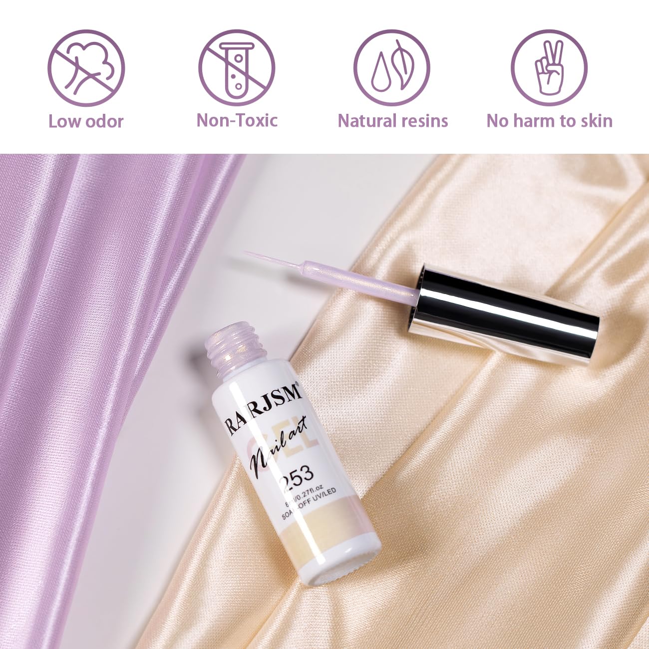 RARJSM Pearl Gold Gel Liner Nail Art Pearlescent Milky Light Purple White Golden Shell Glitter Swirl Effect Gel Nail Polish 8ml Build in Thin Brush Painted Drawing Striper Gelpolish Curing Requires-Velvo Beauty