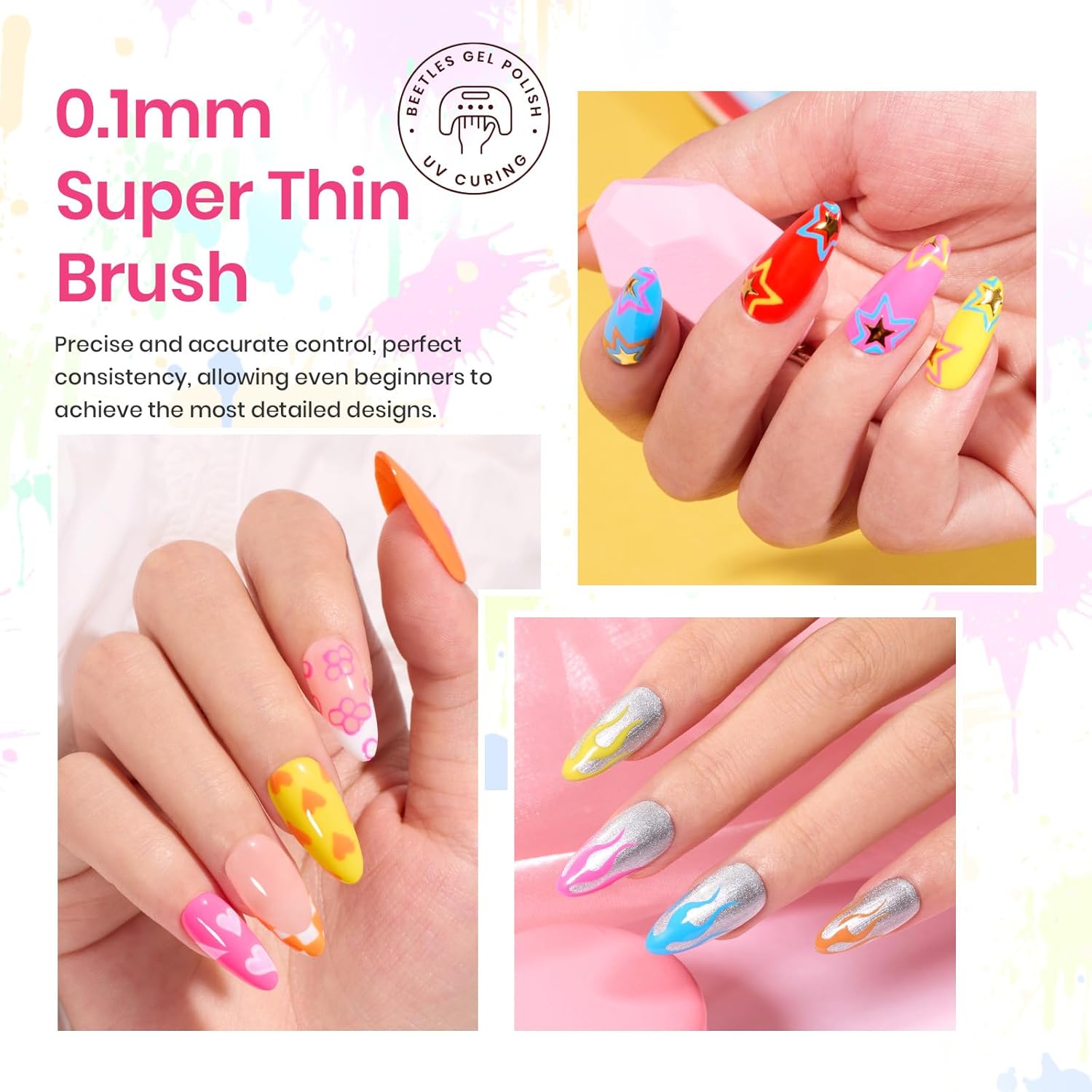 beetles Nail Art Polish Set- 12 Colors 2 IN 1 Gel Nail Polish, Pink Blue Purple Brown Black Gel Liner Polish Soak Off Nail Art Design Set, Nail Brush for Nail Painting for Women-Velvo Beauty