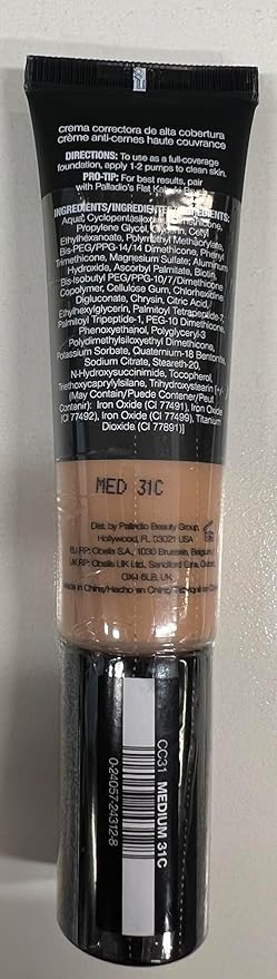 Palladio Full-Coverage Color Correction CC Cream, Oil-Free with Peptides & Vitamin C, Best for Correcting Redness and Uneven Skin Tone, Buildable Foundation Coverage (Med 31C)-Velvo Beauty