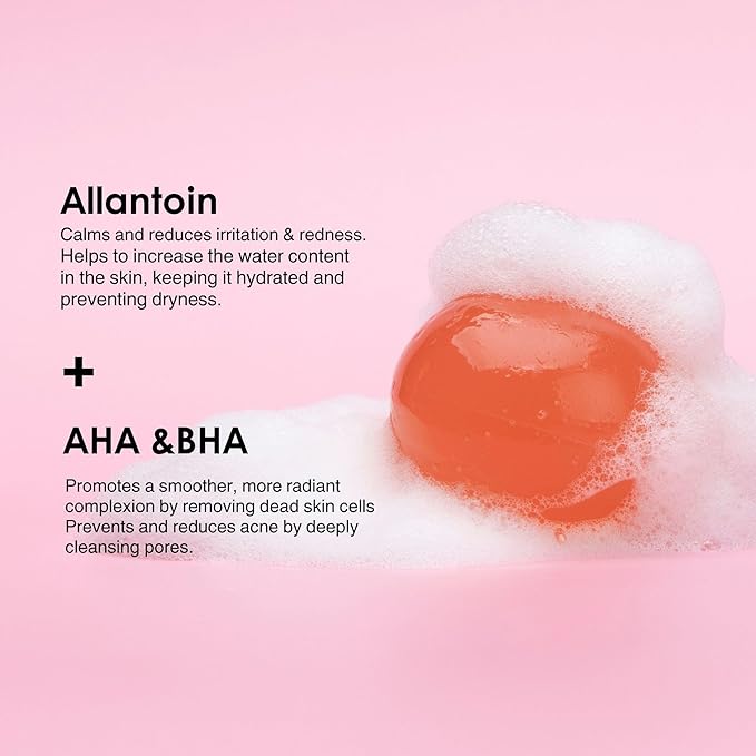 Be Bare Jelly Ball Cleanser, Daily Face Wash Korean Skin Care Cleanser Ball for Dry Skin with Allantoin for Protection, AHA &BHA for Exfoliation and Hydration- Peachy Pink (1.41oz)-Velvo Beauty