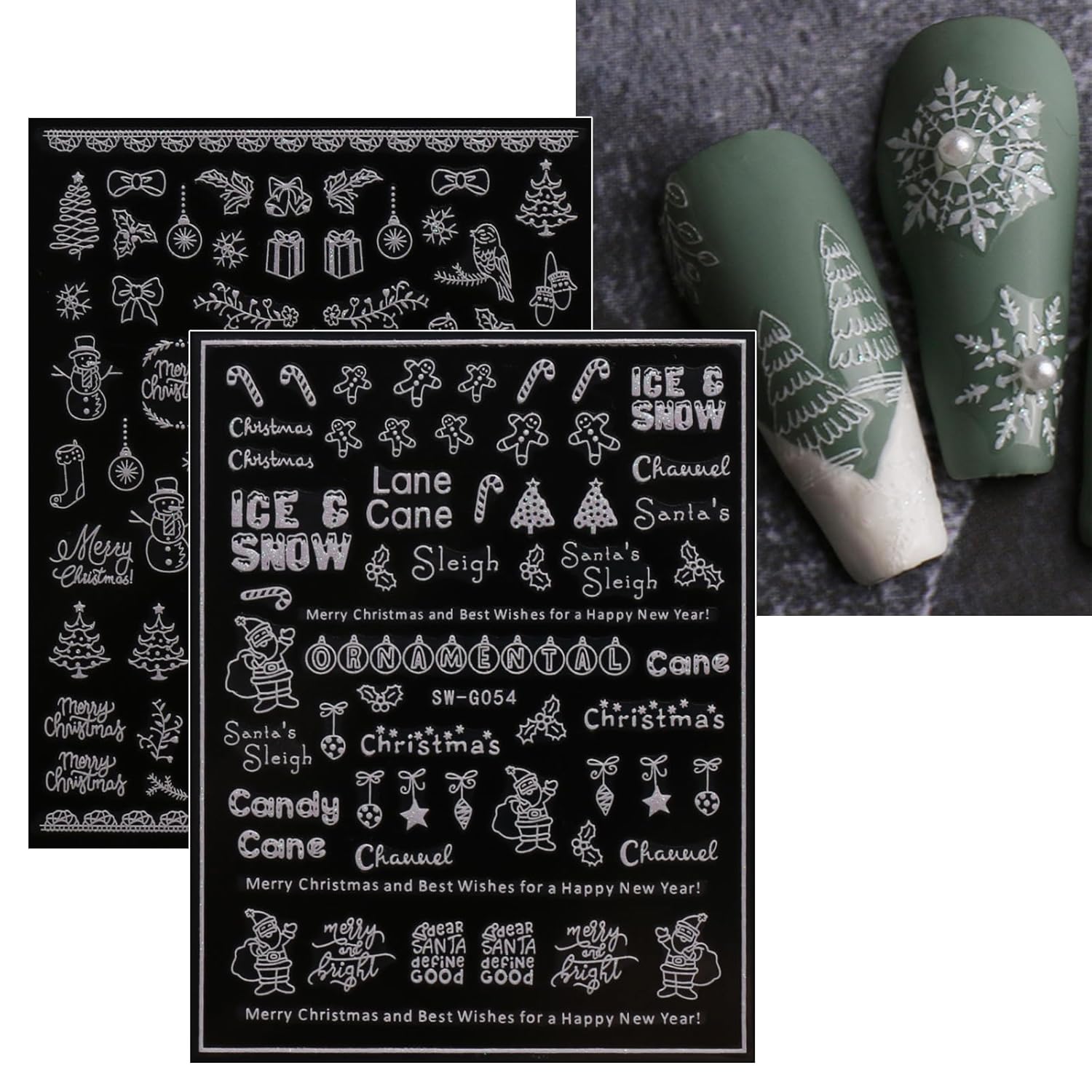 JMEOWIO 9 Sheets Christmas Glitter Nail Art Stickers Decals Self-Adhesive Snowflake Winter Holiday White Nail Supplies Nail Art Design Decoration Accessories-Velvo Beauty