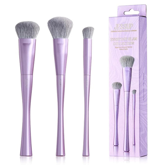 Jessup Face Makeup Brush Set 3 pcs, Ultra-Soft Dense Makeup Brushes for Foundation Contour Powder and Blush, Premium Synthetic Fiber, Luxury Purple T513-Velvo Beauty
