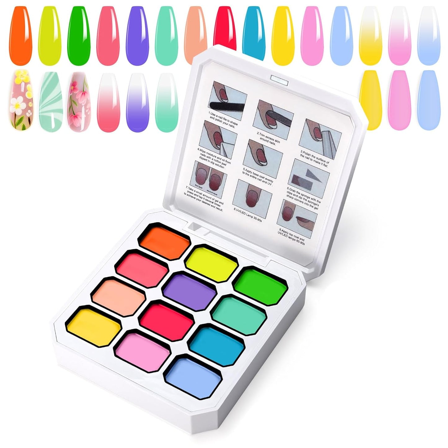 Gradient Painting Gel, 12 Bright Colors Ombre Gel Nail Polish for Pigment Pat Nails Aura Nails, French Manicure DIY Nail Art Long-lasting No-wipe Palette Chroma Carnival-Velvo Beauty