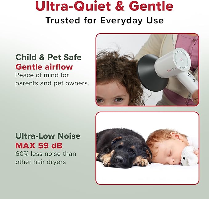 GroWell Ionic Hair Dryer, High-Speed Brushless Motor Professional Blow Dryer for Fast Drying, Low Noise, Lightweight, Compact Hair-Dryer with Diffuser for Curly Hair (2 Pack)-Velvo Beauty