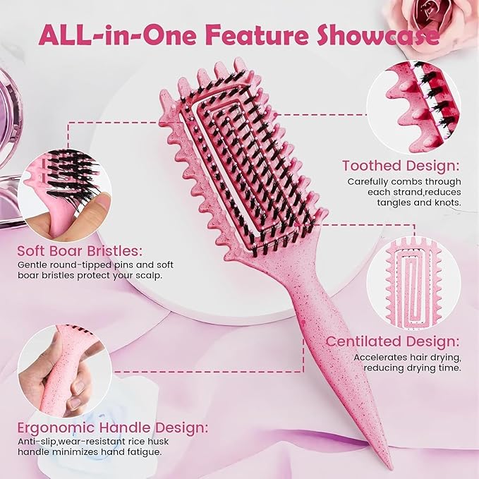 Curl Defining Brush, Curly Hair Brush Defining with Side Gear for Combing, Shaping, and Styling Curly Hair, Lightweight Candy Brush Suitable for All Wet or Dry Hair Types for Women and Men (Pink)-Velvo Beauty