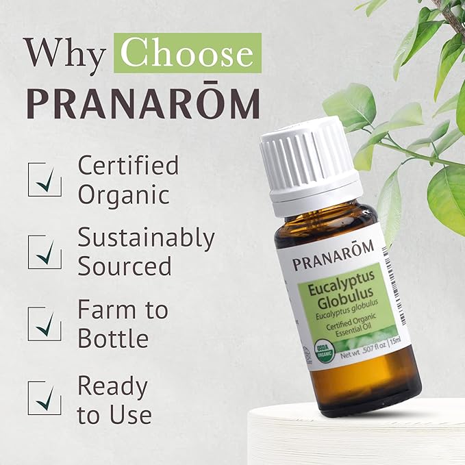 Pranarom USDA Certified Organic Eucalyptus Globulus Essential Oil (30ml), 100% Pure Undiluted Therapeutic Grade from Portugal for Aromatherapy, Diffuser, Topical Care, Relaxation-Velvo Beauty