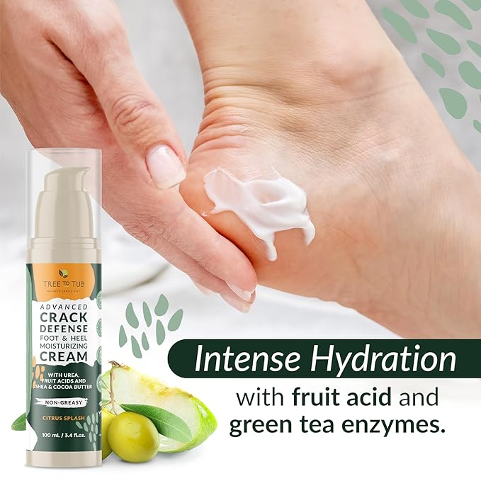 Tree to Tub Foot Cream for Dry Cracked Heels and Feet - Foot Lotion for Dry Cracked Feet, Non-Greasy Moisturizer Urea Cream w/Softening Shea Cocoa Butter, Citrus Foot Care for Women & Men-Velvo Beauty