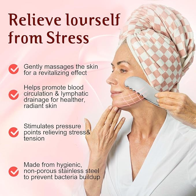 Gua Sha Facial Tools and Face Roller Set, Lymphatic Drainage Massager，Stainless Steel Facial Sculpting Eyes Roller Guasha for Face, Chin & Jawline Sculpting,Skin Care (White)-Velvo Beauty