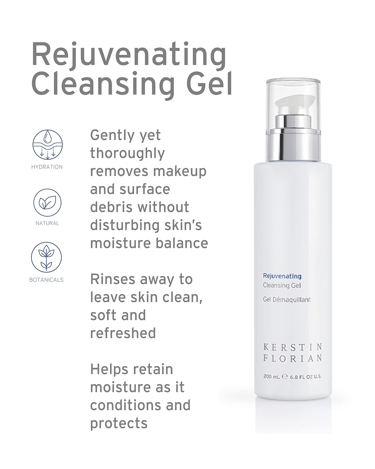 Kerstin Florian Rejuvenating Cleansing Gel | Gentle Face Wash and Makeup Remover for All Skin Types (6.8 fl oz)-Velvo Beauty