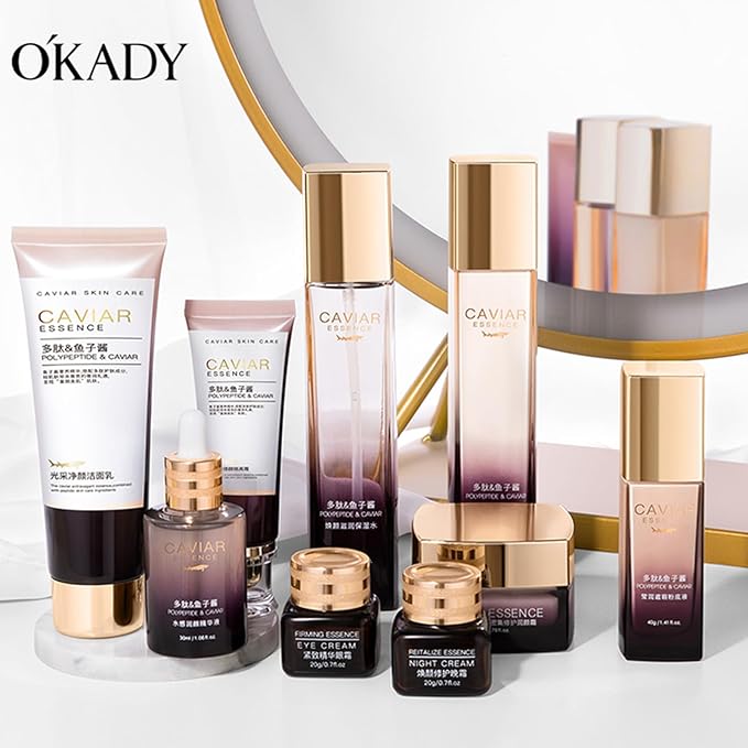 O’KADY 9 Pcs skincare set Anti Aging Skin Daily Care Routine Kit With Vitamin C and Peptides Facial Cleanser Eye Mask Toner Serum Eye Cream Lotion Cream Lady Cream Gifts sets for Valentine's Day-Velvo Beauty