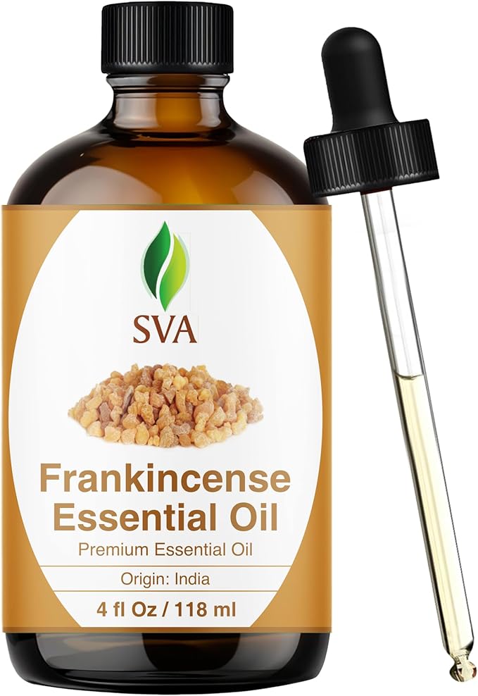 SVA Frankincense Essential Oil – 4 Fl Oz – 100% Natural Boswellia Serrata Oil - for Diffuser, Hair Care, Face, Skin Care, Aromatherapy, Scalp and Body Massage, Soap and Candle Making – with Dropper-Velvo Beauty