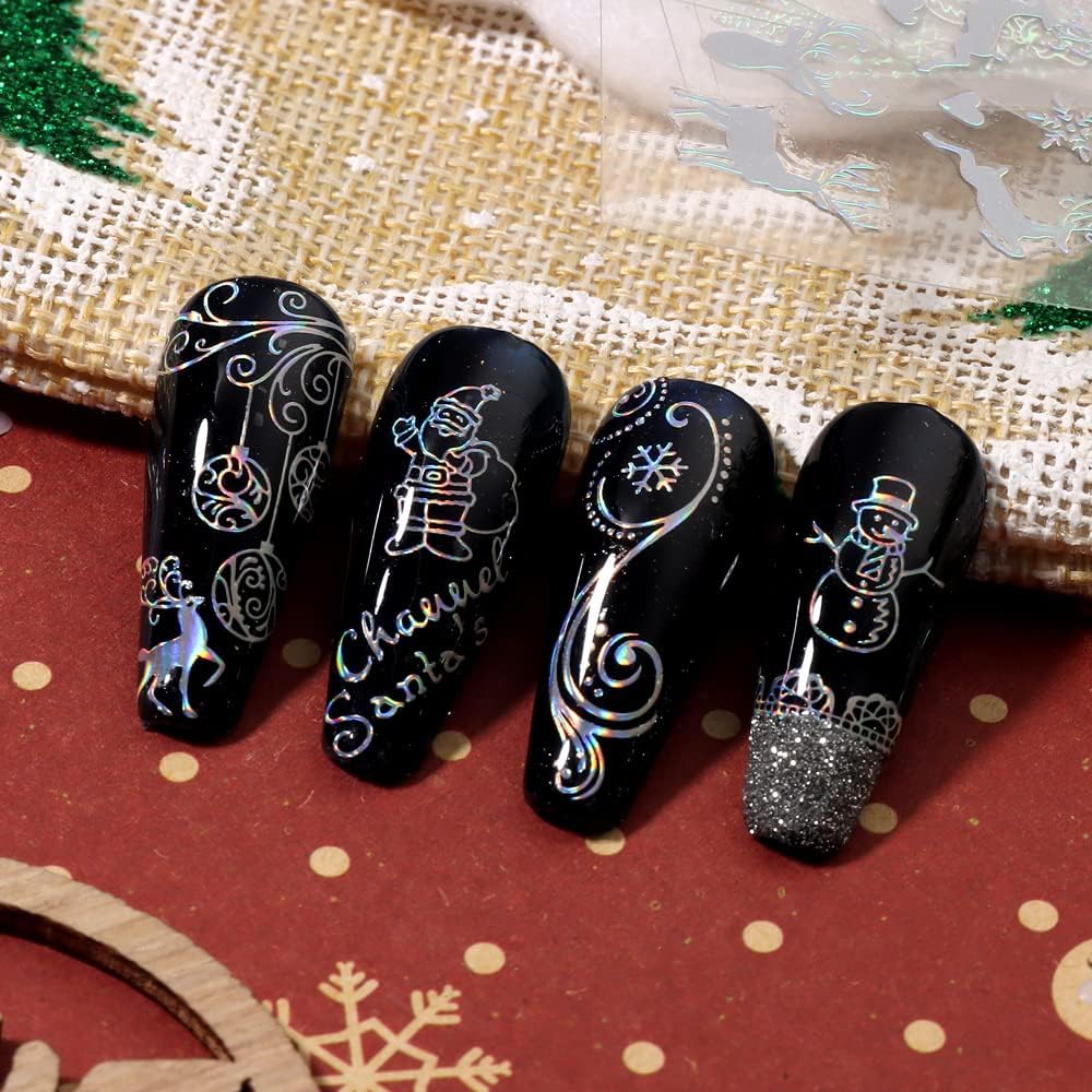 9 Sheets Aurora Christmas Nail Art Stickers Decals Self-Adhesive Pegatinas Uñas Glitter Rose Gold Snowflakes Winter Nail Supplies Nail Art Design Decoration Accessories-Velvo Beauty