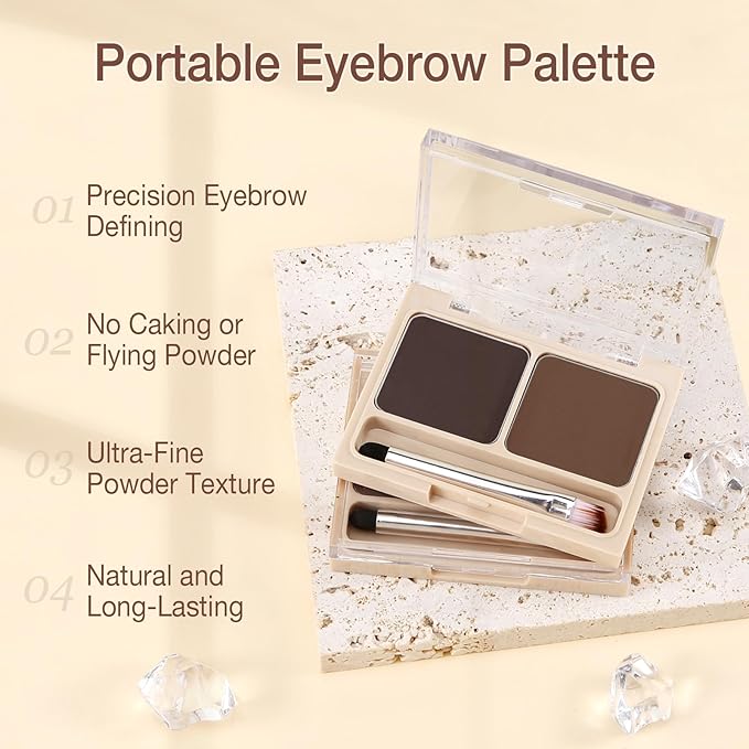 Boobeen 2-Color Eyebrow Palette, Brow Powder Makeup for Sculpting and Defining Brow, Eye Contour Kit with Brush Applicator-Velvo Beauty