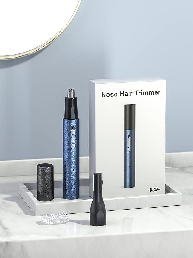 AHHFEI Nose & Ear Hair Trimmer, 5 in 1 Rechargeable USB Trimmer for Men & Women, Painless & Easy Cleansing, Blue-Velvo Beauty