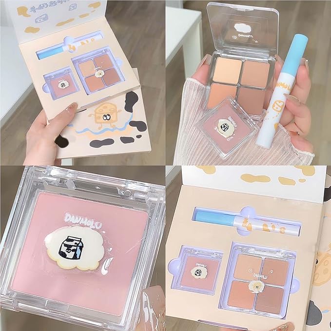 Neutral Eyeshadow Palette Velvet Lip Gloss Natural Glossy Blush Suitable for Beginners and Professionals 3-in-1 Multi-Purpose Makeup Set (1 Box)-Velvo Beauty