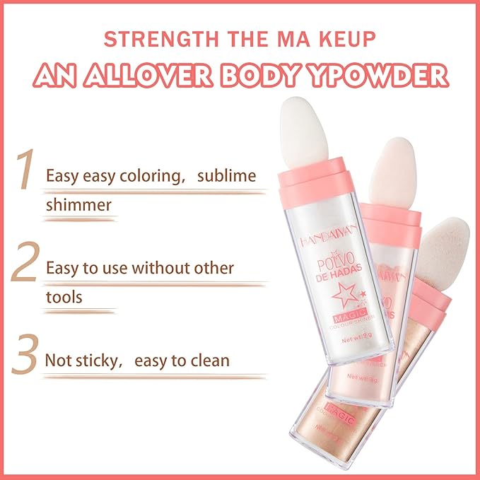 3PCS Polvo De Hadas Highlighter Glitter Stick Body Glitter Shimmer Face Brightening Highlighter Contour Powder Makeup Stick Face Fairy Glitter Highlighter Makeup-White,Pink,Golden brown-Velvo Beauty