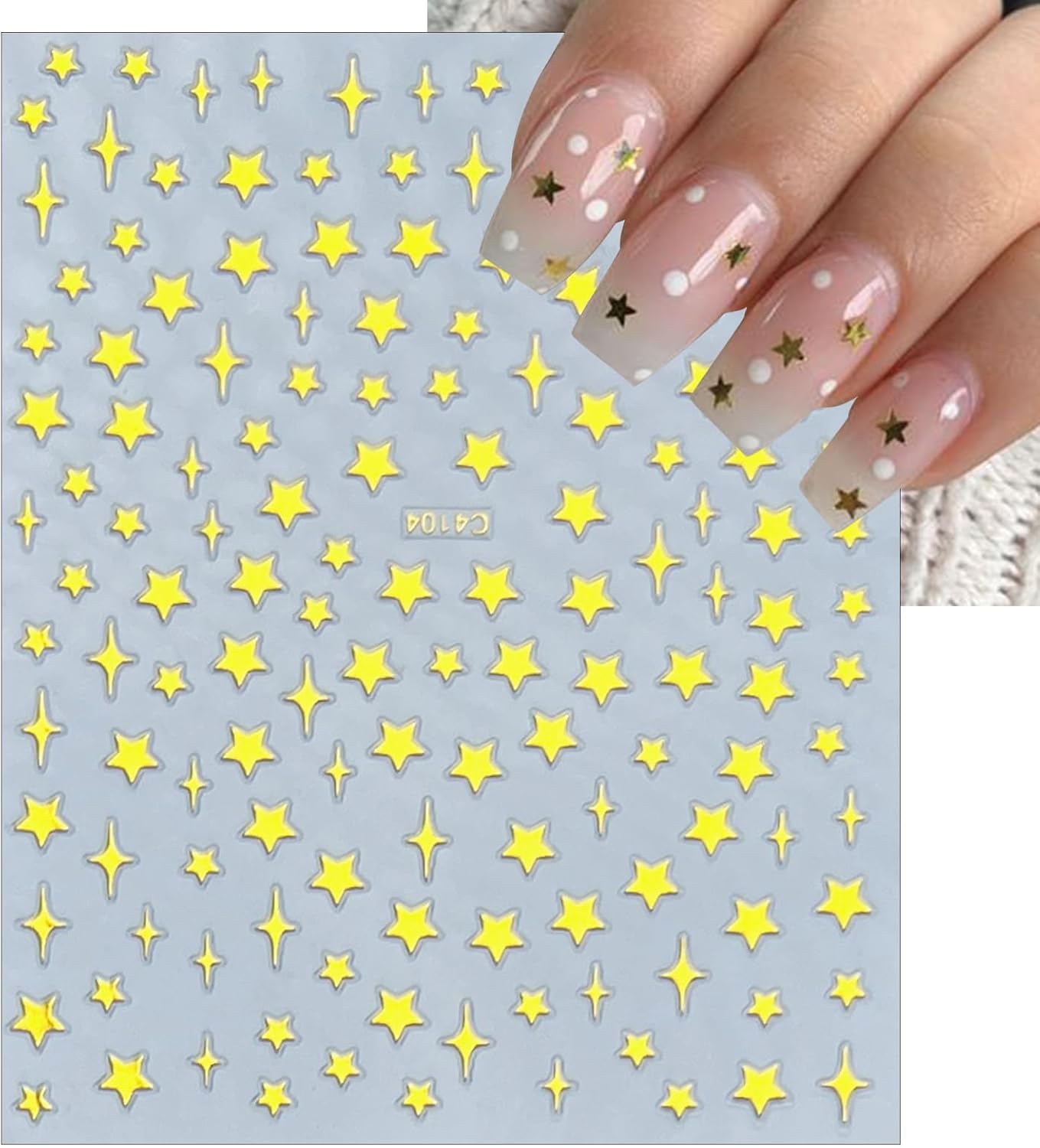 7Sheets Star Nail Art Stickers Decals 3D Self-Adhesive Shiny Black White Rose Gold Stars Nail Decals Holographic Laser Gold Silver Glitter Star Nail Design for Acrylic Manicure DIY Women Nail Decor-Velvo Beauty