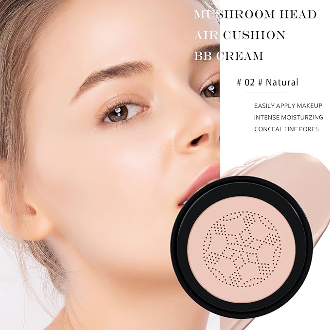 Ownest Mushroom Head Air Cushion BB Cream, Concealer Lasting Nude Makeup Moisturizing Pigment CC Liquid Foundation, Even Skin Tone Makeup Base Primer-Natural-Velvo Beauty