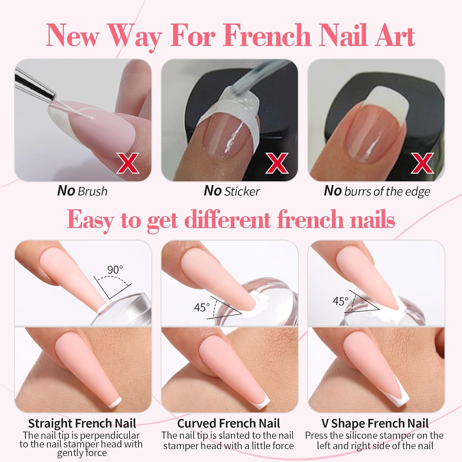 Born Pretty French Manicure Kit, Nail Stamper and 2Pcs Gel Nail Polish, Include Jelly Glitter Pink White Colors for French Tip, U V Light Cure-Velvo Beauty