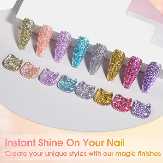ROSALIND Glitter Gel Nail Polish, 8 Color Gold Glitter Gel Polish Sparkle Diamond Effect Sparkling Collection Soak Off Led Nail Art DIY Salon Gifts For Women-Velvo Beauty