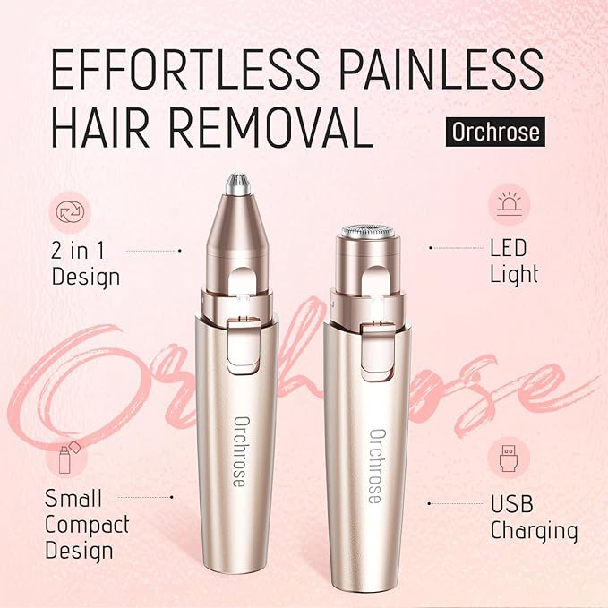 Rechargeable Facial Hair Remover for Women: 2-in-1 Device for Shaping Eyebrows and Removing Face Peach Fuzz(Rose Gold)-Velvo Beauty