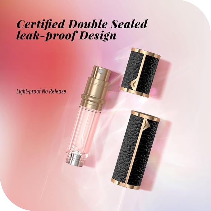 Perfume Travel Refillable Bottle,Genuine Leather Bottom-Filling Fragrances Perfume Atomizer,Mini Cologne Dispenser,Portable Sprayer Pocket Size for Cruise Car Trip Purse Gift 5ml (Black)-Velvo Beauty