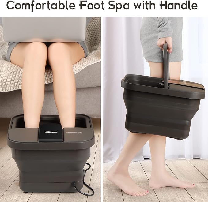 Beinilai Collapsible Foot Spa,Foot Bath with Heat and Massage and Bubble Jets,Foot Soak Tub with Six Non Motorized Rollers,Acupressure Massage Points,Red Light and Removable Pumice Stone-Velvo Beauty