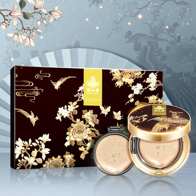 Catkin Phoenix Cushion Foundation Buildable Coverage Anti-Aging Serum Makeup, Sheer Satin Finish, Refill Included, Light Beige 0.46 Oz x 2, C02 IVORY-Velvo Beauty