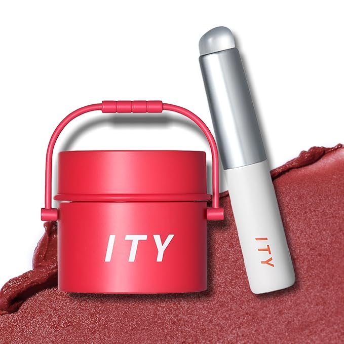 ITY Velvet Matte Finish Lip Stain-Mousse Textured Pudding Pot Lip Clay with Brush, Red Shade, Dual-Use as Lipstick and Blush, Conceals Lip Lines, Rich Pigment, 0.21 oz (6g) in Cherry Bliss-Velvo Beauty