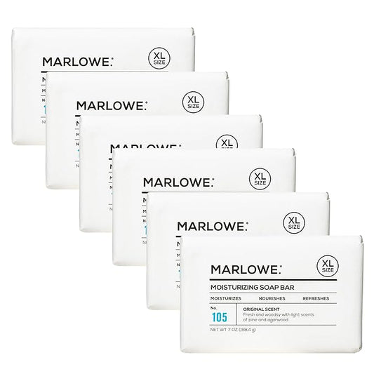 MARLOWE. No. 105 Bar Soap for Men 7 oz (6 Bars) Moisturizing Body Soap, Nourishing & Refreshing with Natural Extracts, Shea Butter, Olive Oil & Green Tea Extracts, Original Sage & Fir Scent-Velvo Beauty