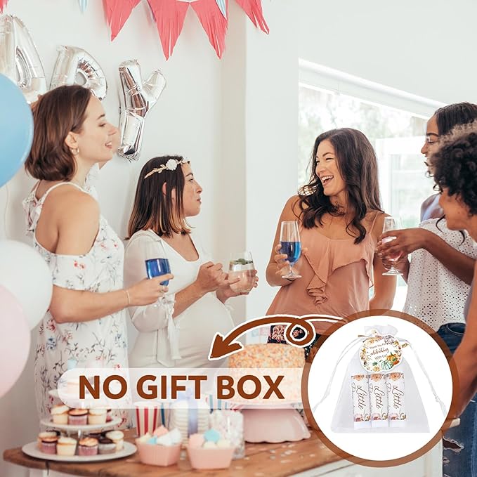 Demissle 50 Pcs Baby Shower Lip Balm Gift Set with 100 Pcs Organza Bags Baby Shower Party Favor for Guest Thank You Tag Rope Baby Shower Party Decoration Gender Reveal Souvenirs (Pumpkin and Flowers)-Velvo Beauty