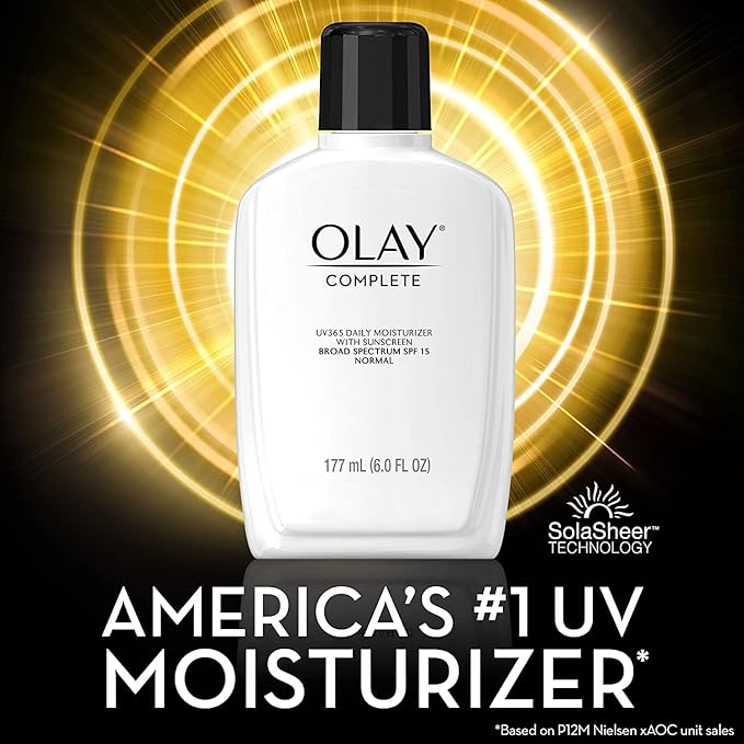 Olay Face Moisturizer, Complete with Sunscreen SPF 15, Daily Facial Lotion for Normal Skin, Lightweight Hydrating Broad Spectrum Sun Protection - Vitamin C, E, and Niacinamide - 6 Oz 2 Pack-Velvo Beauty