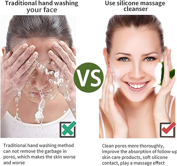 VWMYQ Silicone Face Scrubber for Men Facial Cleansing Brush Silicone Face Wash Brush Manual Waterproof Cleansing Skin Care Face Brushes for Cleansing and Exfoliating (Green)-Velvo Beauty